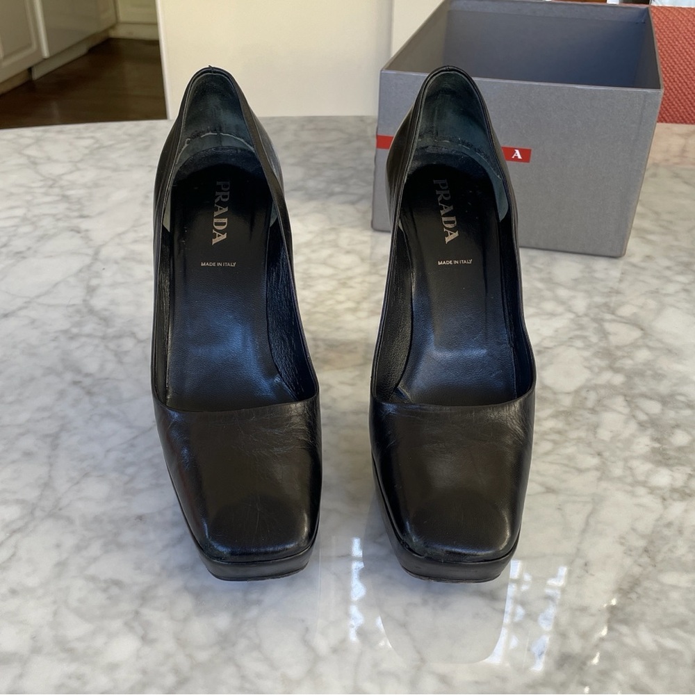 PRADA Black Leather Platform Heels